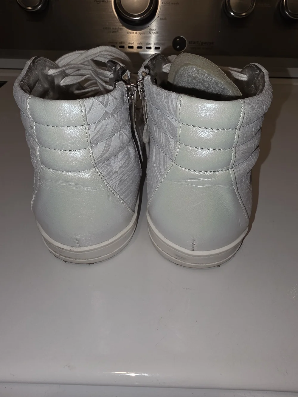 P448 White and Gold Palm High-Top Sneakers